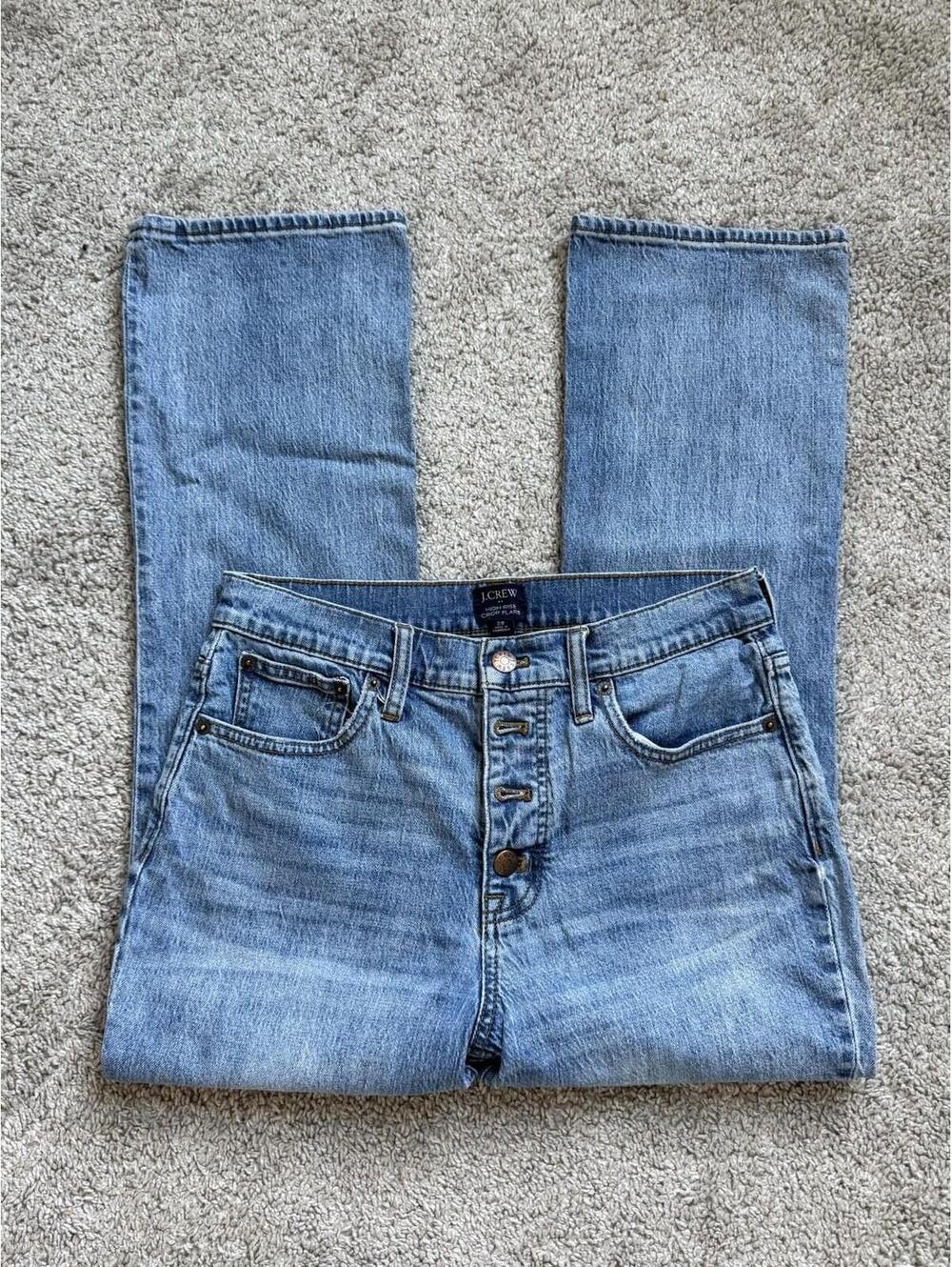 J.Crew Women’s 29 Blue High Rise Crop Flare Exposed Button Fly Preppy Denim Jean